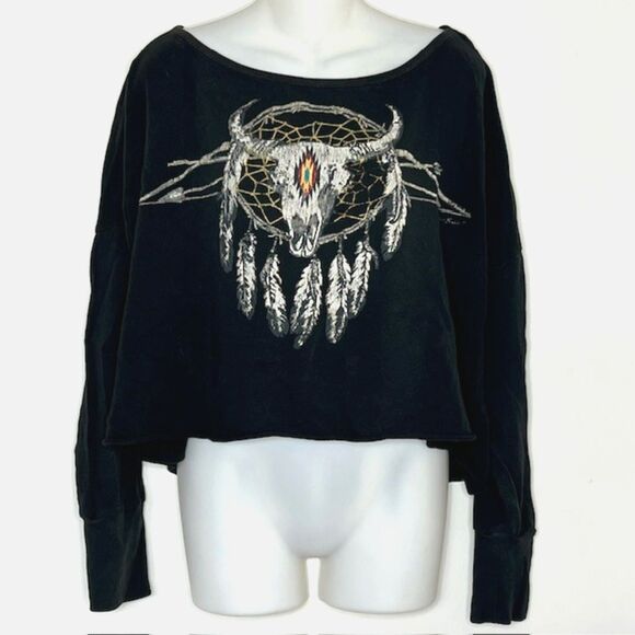 DENIM & SUPPLY RALPH LAUREN BLACK STEER SKULL DREAM CATCHER KNIT TOP SIZE MEDIUM - Picture 2 of 12
